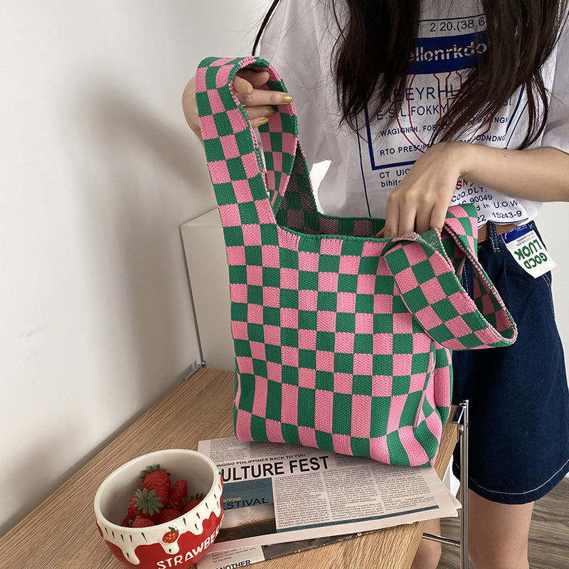 Checkered Tote Bag - Green